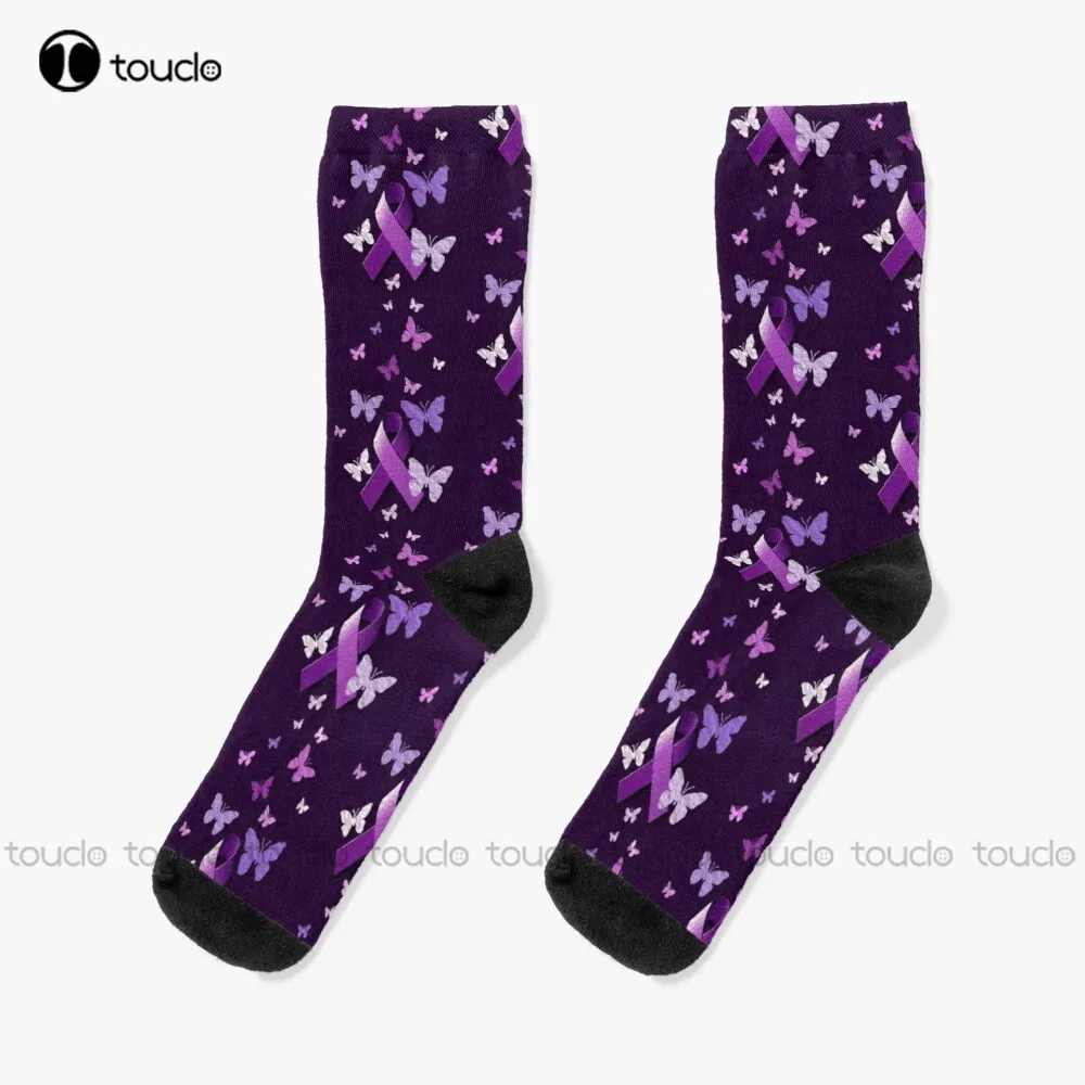 Purple Awareness Ribbon With Butterflies  Socks  Socks Christmas New Year Gift 360° Digital Print Personalized Custom Women Men