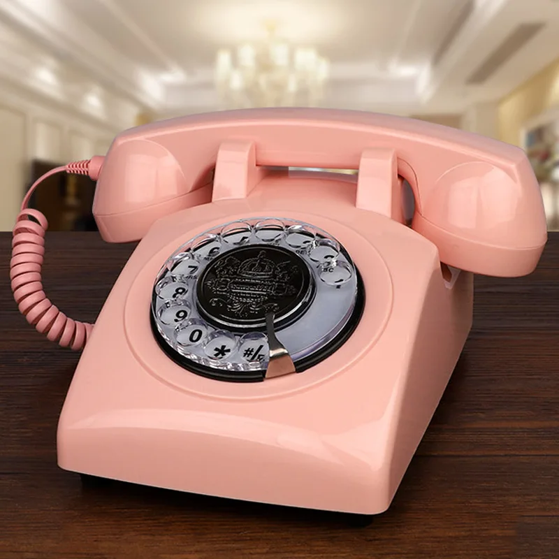 Red Corded Telephone, Classic Rotary Dial Home Office Phones, Antique Vintage Telephone of 1930s Old Fashion Telephone