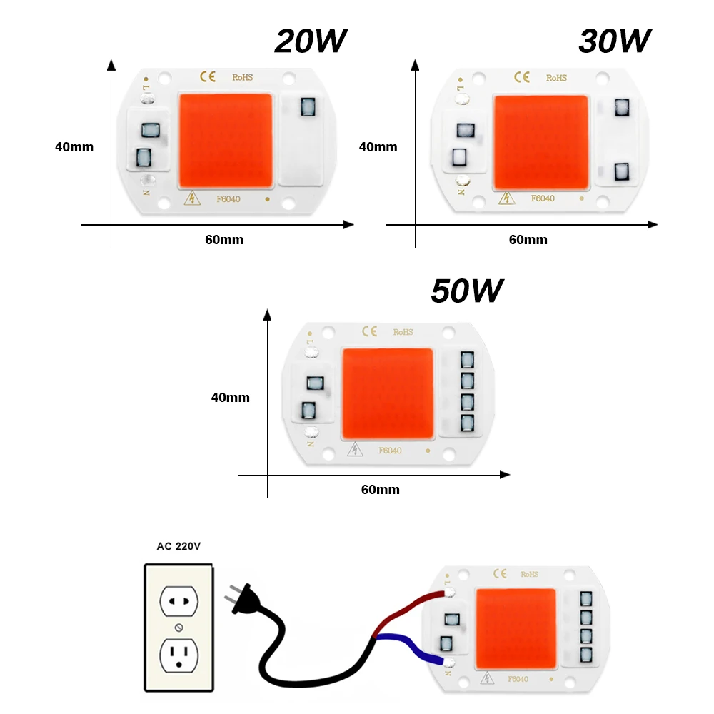 10 sztuk/partia LED rosną COB Chip pełne spektrum LED rosną światła Phyto lampa AC 110V 220V 50W dla kryty roślin światła sadzonka...