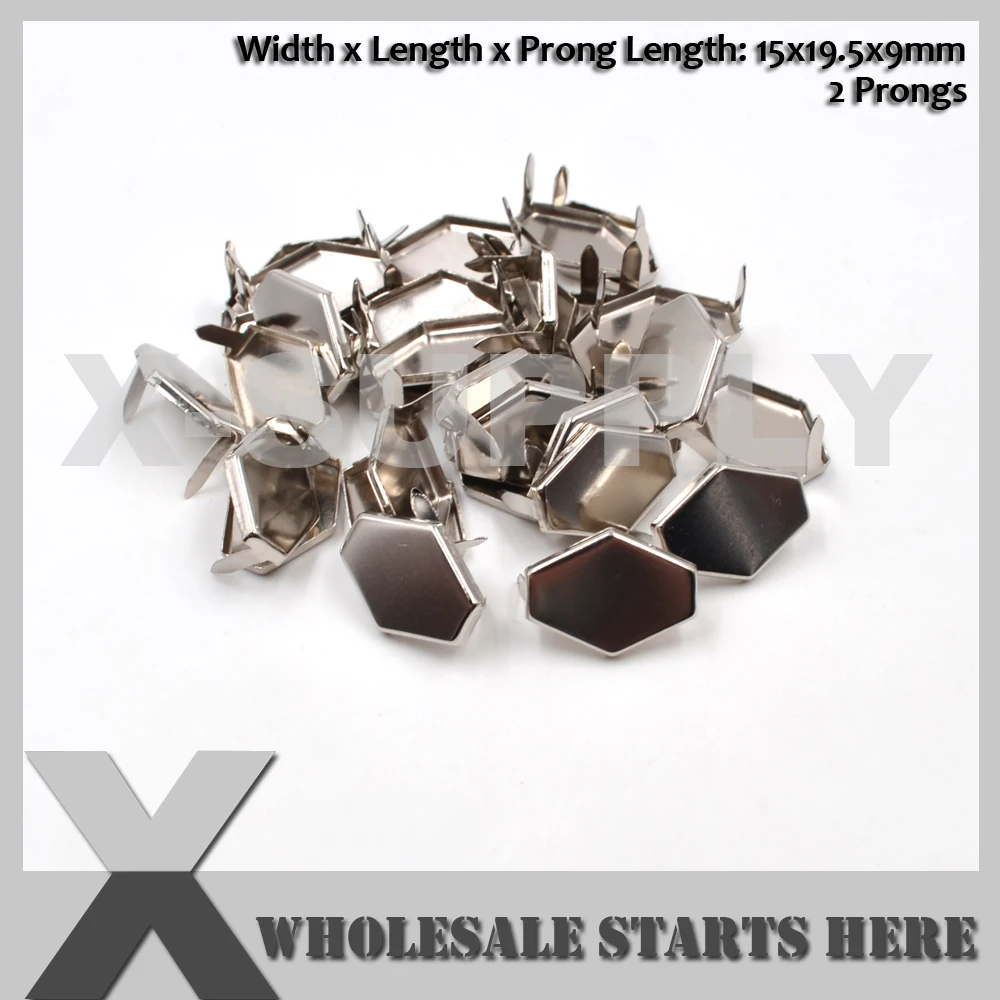 15x19.5mm Hexagon Nailhead Leather Studs With 2 Prongs for Leather Craft/Bag/Shoe/Clothing