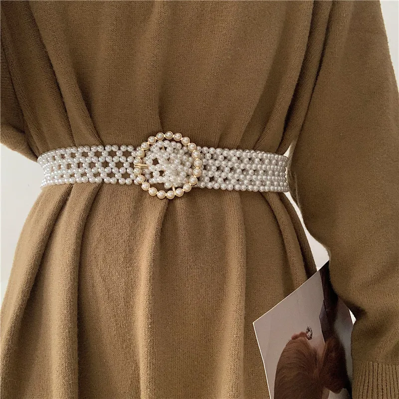 Pista da donna Moda Perla lavorata a maglia Fascia elastica Abito femminile Corsetti Cintura Cinture Decorazione Cintura larga R1080