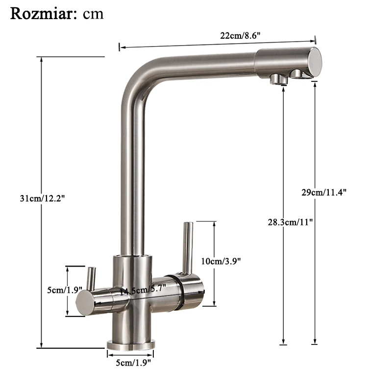 SHBSHAIMY Grifo de cocina con filtro, agua potable, grifo de cocina montado en cubierta, manijas dobles, mezclador de agua fría y caliente de 3 vías