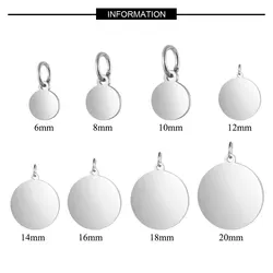 10pcs/Lot 316 Stainless Steel Mirror Polished 8-20mm Disc Round Tag Charm Pendant for Bracelet Necklace DIY Jewelry