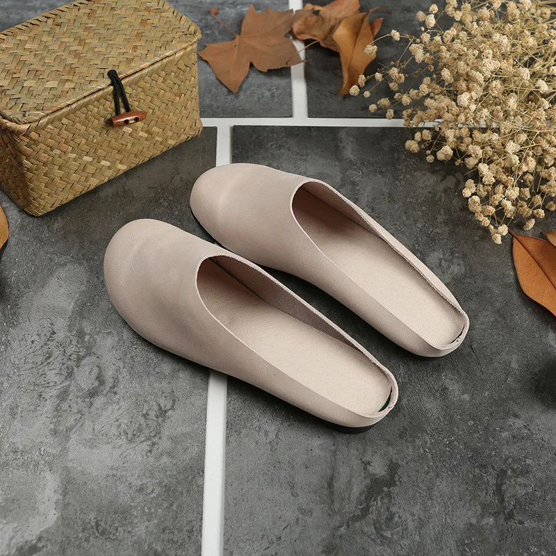 Women FLats Genuine Leather Slippers Sandals Spring Autumn Outside Non-slip Casual Soft Leather Flip Flops Woman Flat Shoes