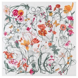 Grand Foulard Carré à Fleurs pour Femme, Design de Marque de Luxe, Écharpe en Sergé, Châle à la Mode, 130cm