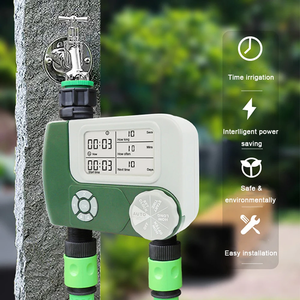 

Irrigation Controller with 2 Outlet Garden Water Timers Digital Hose ​Faucet Timer Battery Operated Programmable Automatic