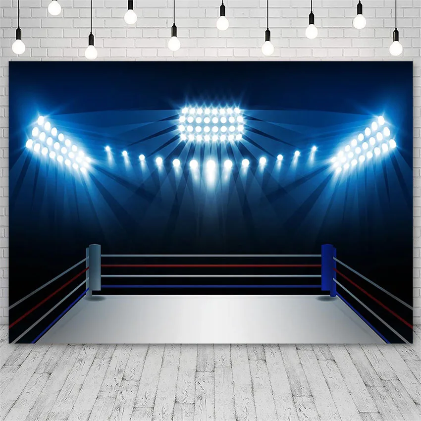 Avezano Boy Birthday Photography Backdrop Boxing Arena Ring Surrounded Ropes Spotlight Night Backgrounds Photo Studio Photophone