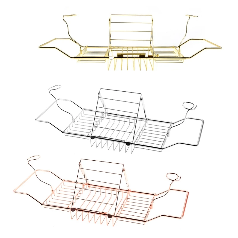 Multifunction Metal Telescopic Bathtub Rack Non-Slip Retractable Wine Glass Book Holder Bathroom Caddy Tray Rack Shower