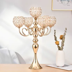 Crystal Metal 5-Arms Candelabra Candle Holders for Dining Room Table Centerpieces Wedding Party Holiday Home Decoration