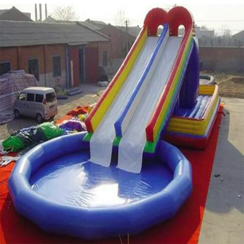 inflatable amusement center park swimming pool with slide and climbing wall