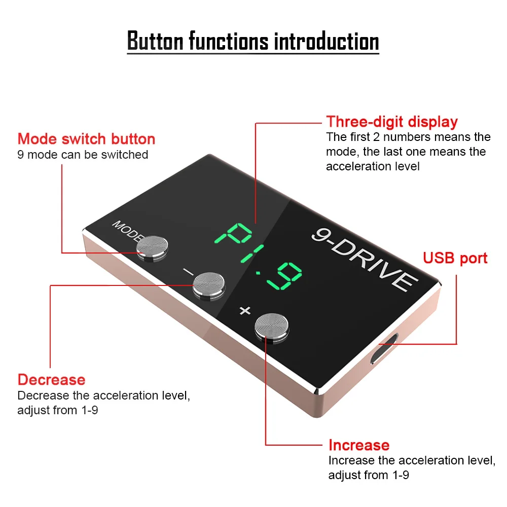 9 Drive Throttle Response Controller 5 Modes Plug Play Racing Accelerator Potent Booster Pedal Accelerator Tuning Parts Accessor