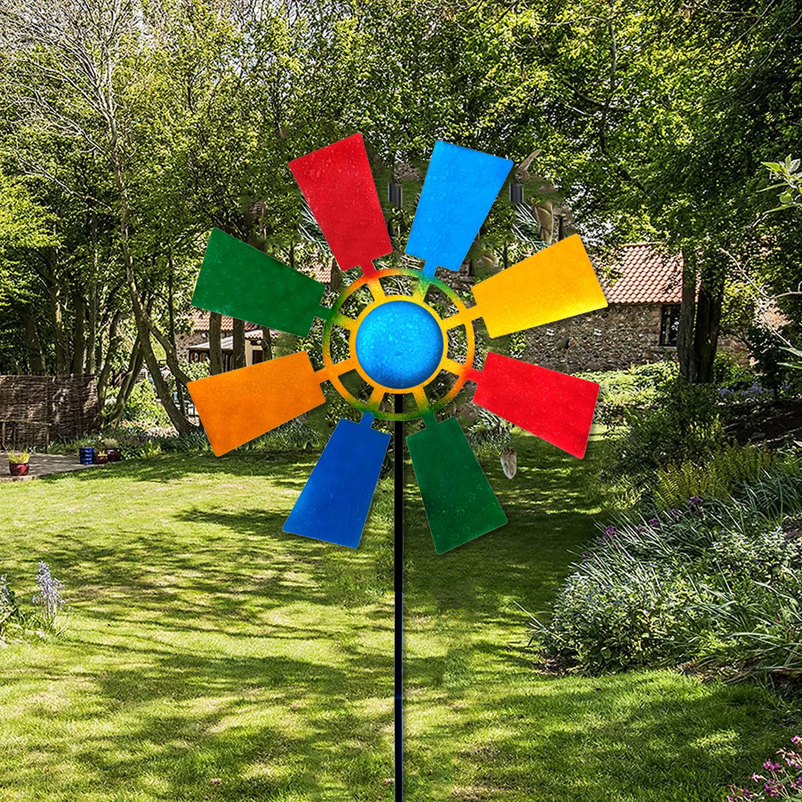 

Home Colored Iron Windmill Plug-In Decorative Garden Ornaments Suitable for Garden Yard Outdoor Decoraton