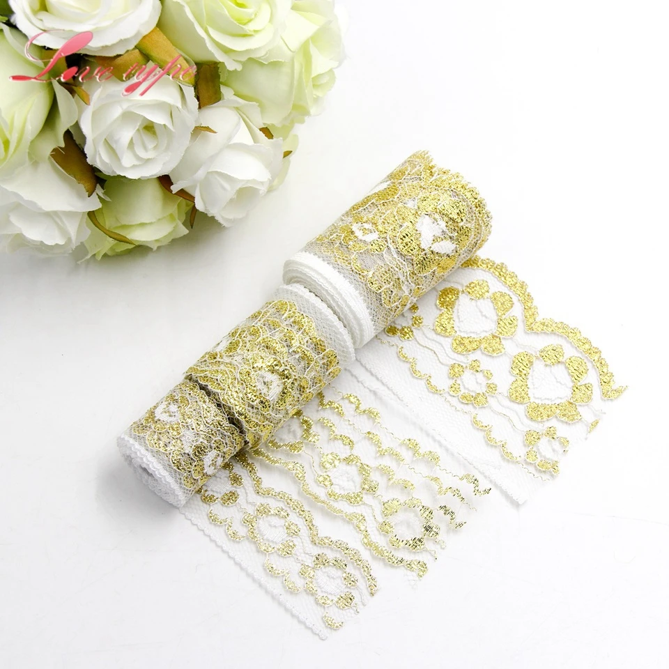 3 Sizes 10Yards Gold Embroidered Lace Ribbon Soft Net Lace Trim Fabric Handmade DIY Sewing Wedding Party Decoration Supplies