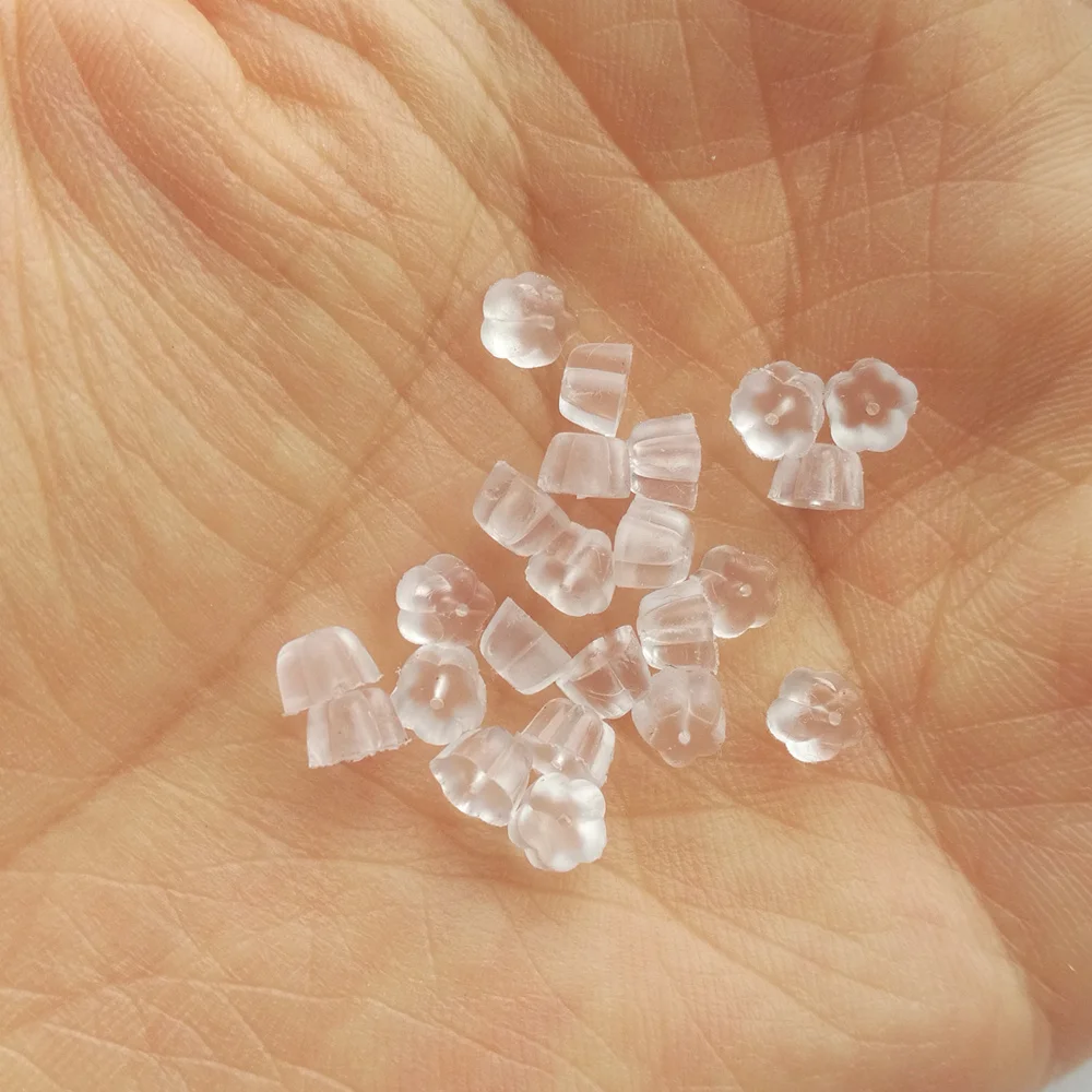 200pcs/lot Silicone Rubber Earrings Back Stoppers Flower Ear Plugging Blocked Plastic Ear Back for DIY Jewelry Making