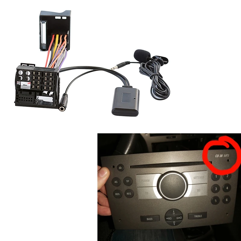 Carro Bluetooth 5.0 Cabo Aux, microfone, telefone celular mãos livres, adaptador de chamadas grátis, apto para OPEL CD30, Mp3, CDC40, CD70, DVD90