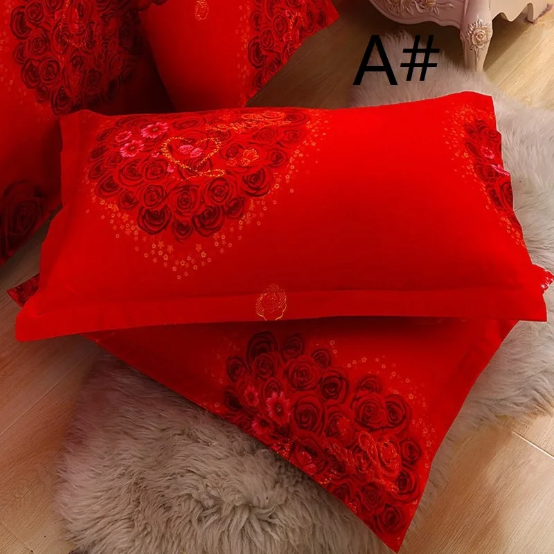 

2pcs/set Lovers cotton pillowcase simple red flowers marriage Pillow cover