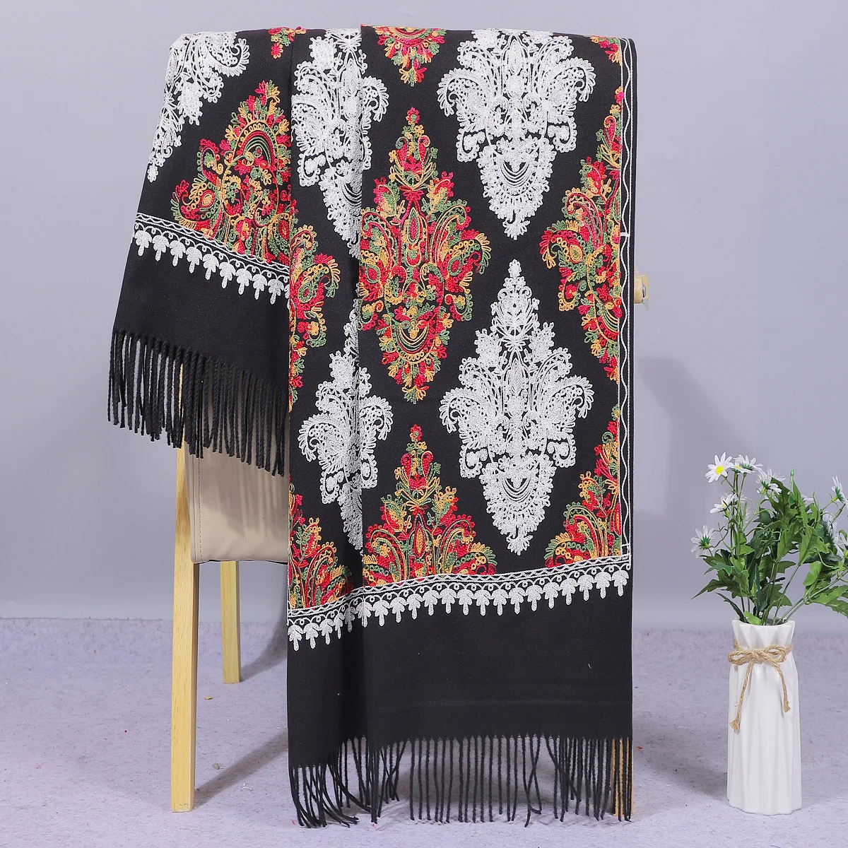 

Shawls Wrap Embroidery Echarpes Pashmina Women Cachecol Feminino Tassels Mujer Bufanda Tippet Imitation Cashmere Muffler