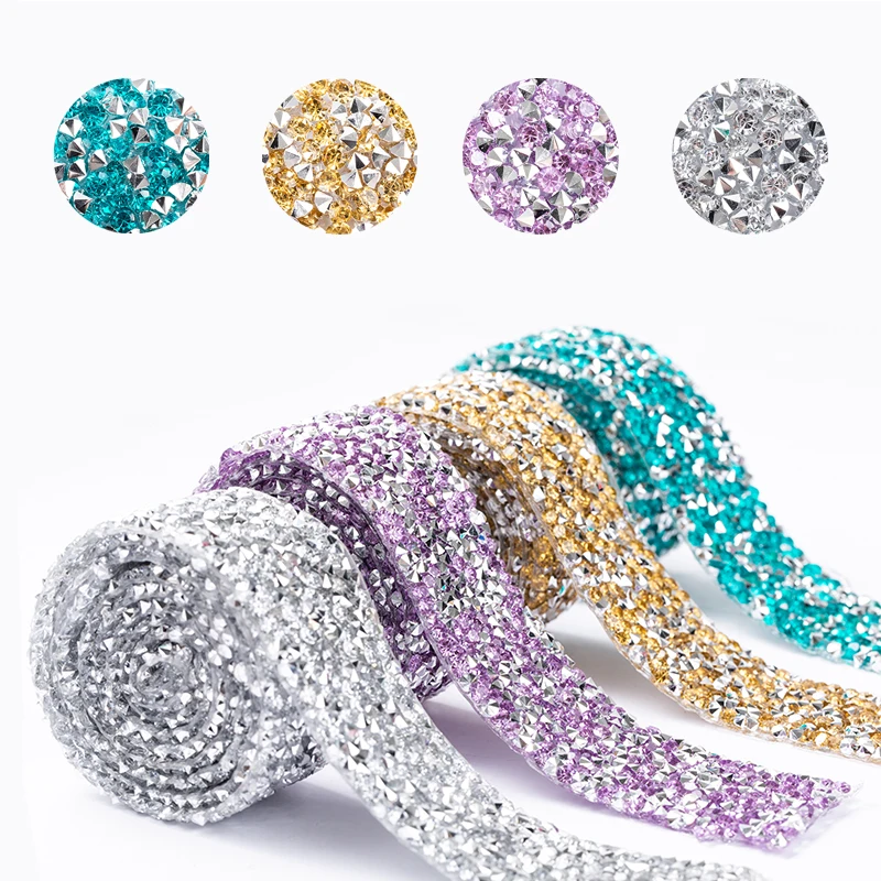 Resin Rhinestone Ribbon 2 Sizes Diamond Sparkling Bling Ribbons Banding Belt Wrap for Wedding Cakes Birthday Crafts Decoration