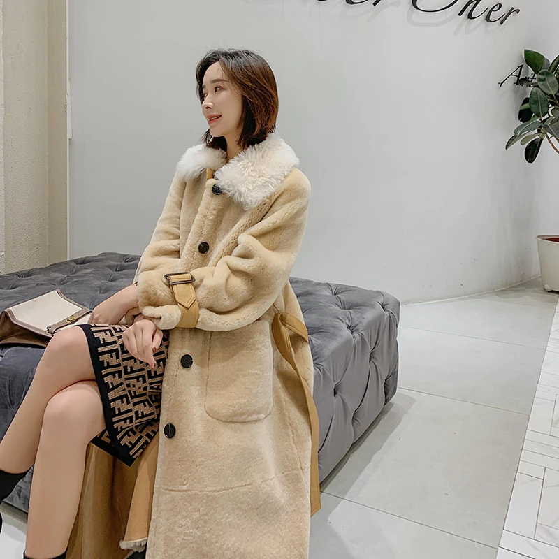 Women Coat Natural Fur Sheep Shearing Wool Jacket Double Faced Korean Long Winter Coat Women Clothes 2020 ANNA1-88895 YY1861