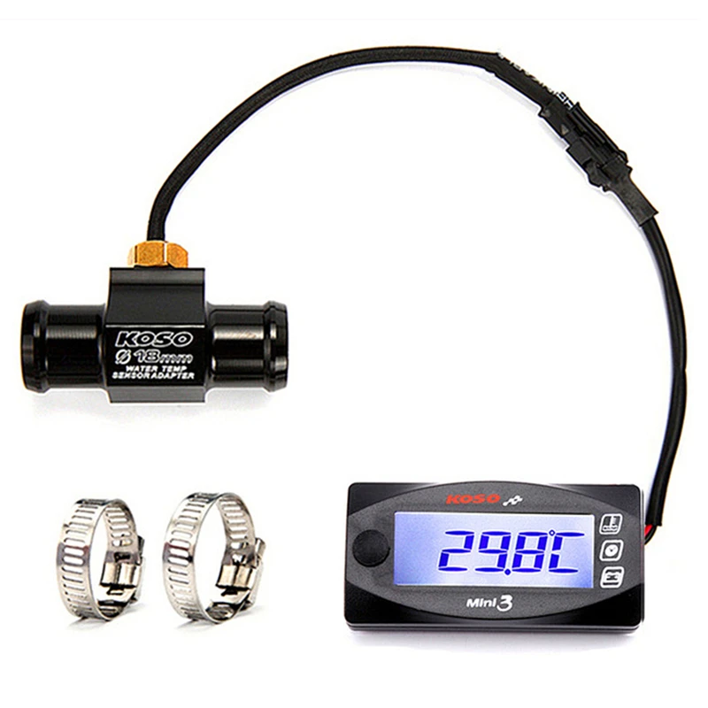 KOSO Mini Style Instruction LED Display Meter KOSO MINI 3 (Water Temp+Volt Meter+Time) for Racing and Scooter Bike