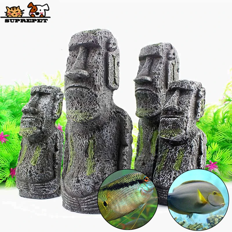 Resina Moai pietra acquario decorazione antica statua di Buddha ornamenti per acquari di corallo accessori per acquari decorativi misterioso