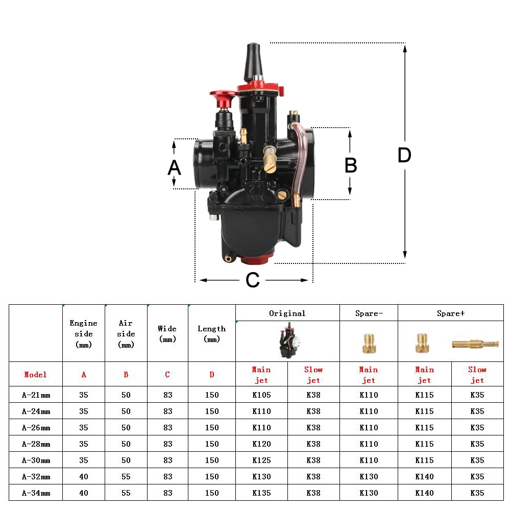 Motorcycle Racing Parts Carburetor Pwk 21 24 26 28 30 32 34 MM PWK Carb With Power Jet Fit Scooter ATV Quad Dirt Bike Cub