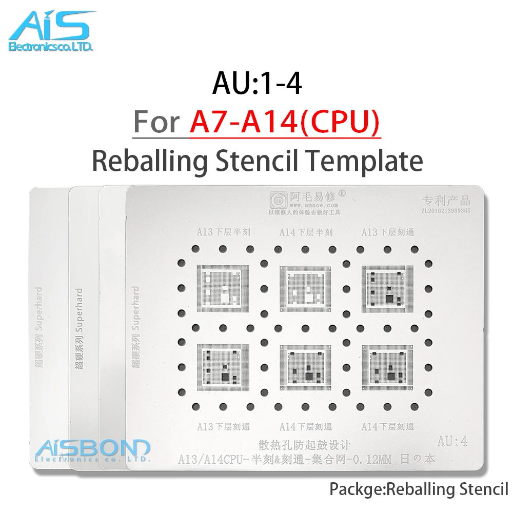 AU1-4 BGA Reballing Stencil For A7 A8 A9 A10 A10 A11 A12 A13 A14 CPU For iPhone 6 6S 7 7P 8 Plus X XS 11 12 Pro Max Mini 11Pro