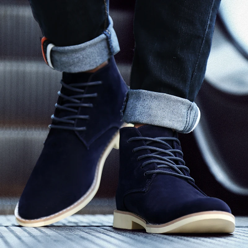 New Men\'s High-top Chelsea Boots Spring Autumn Comfortable Formal Shoes Male Blue Casual Soft Oxford Shoes for Men hommes bottes