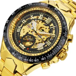 2020 WINNER Luxury Brand Men Gold Watches Automatic Mechanical Watch Male Skeleton Stainless Steel Band Sports Design Wristwatch