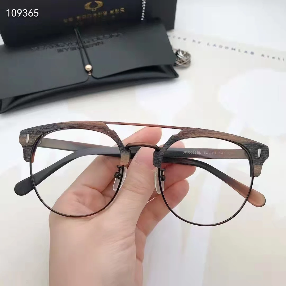 

Wooden Acetate Glasses Frame Vintage Men Double Beam Brand Designer Eyewear Retro Myopia Prescription Eyeglasses Spectacle 2023