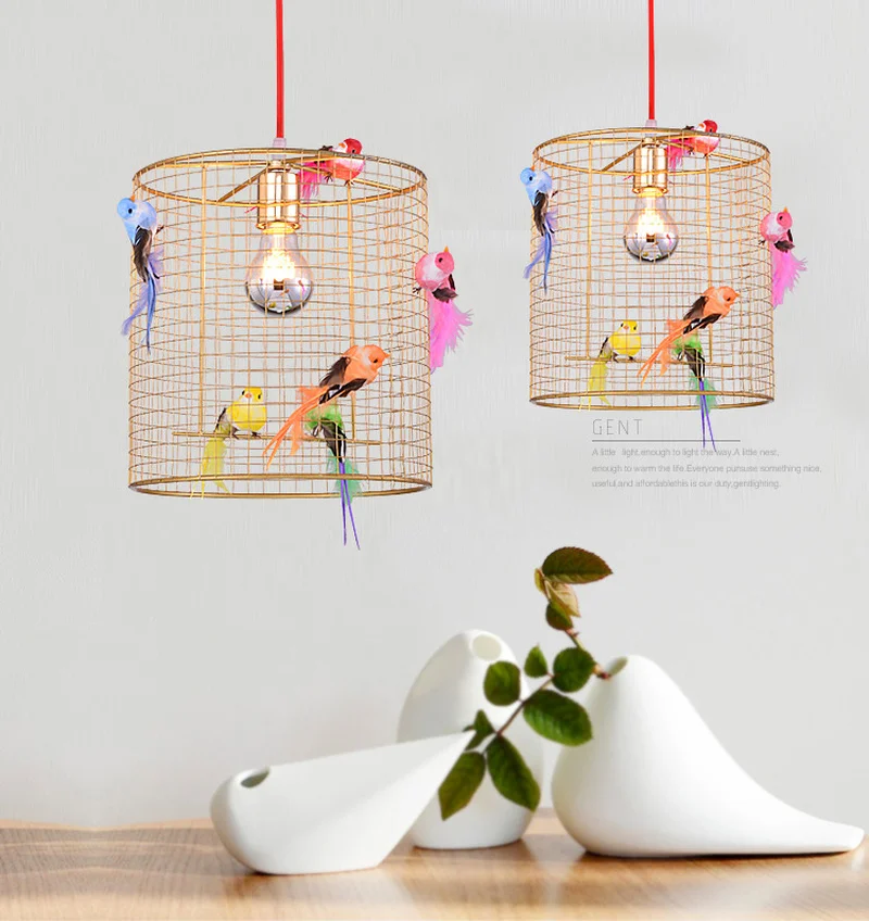 

Creative iron pendant light Colorful modern bird cage light design Bedroom Balcony Home Decor Led Kitchen kids pendant light