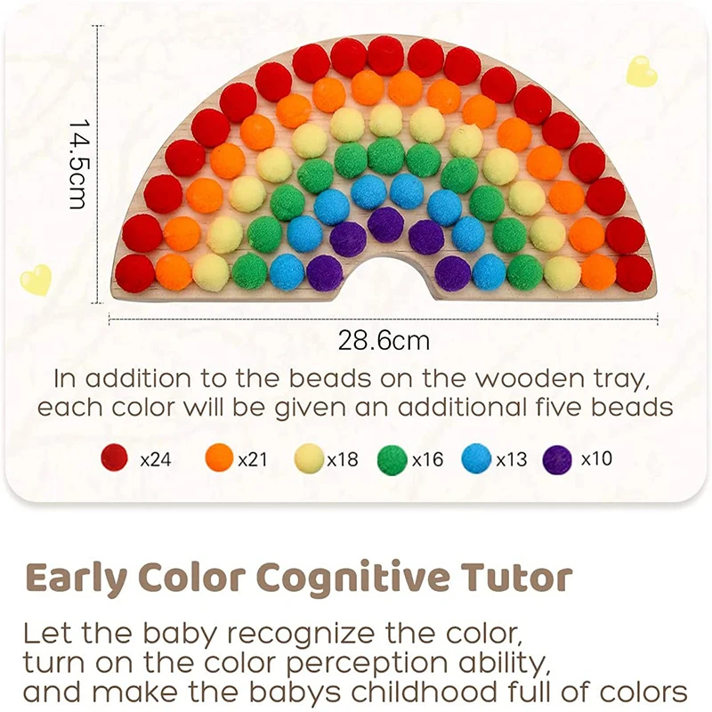 Let\'s Make 1Set Montessori Toys Wooden Rainbow Board Baby Color Sorting Sensory Toys Children Fine Motor Skills Education Toy