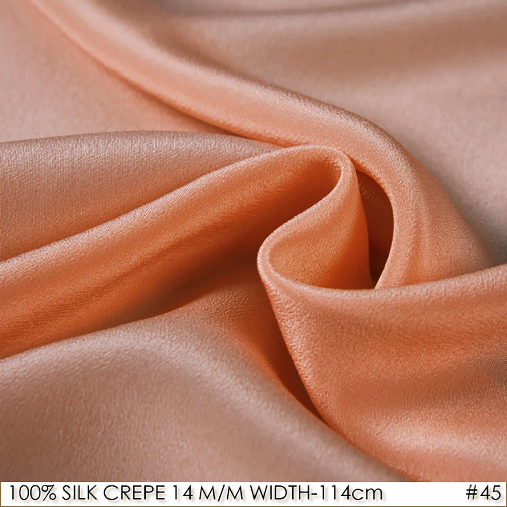 SILK CREPE DE CHINE 114cm width 14momme/100% Pure Mulberry Silk Fabric/Batik Painting and Wedding Dress Fabric Coral NO 45