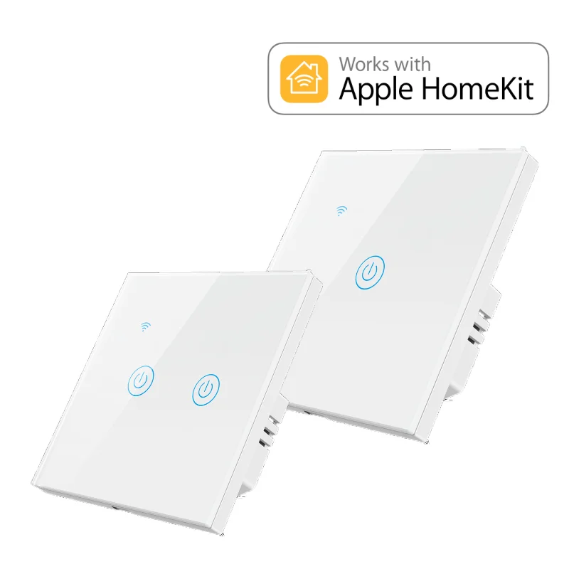 Homekit no Neutral Needed WiFi EU Standard Smart Switch Touch Key 1/2 Gang 110-240V Home Automation