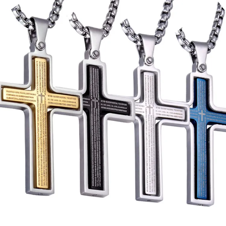 Religion Bible Rotatable Cross Necklace Men 4 Color Stainless Steel Crucifix Pendant Collier for Christian Jewelry