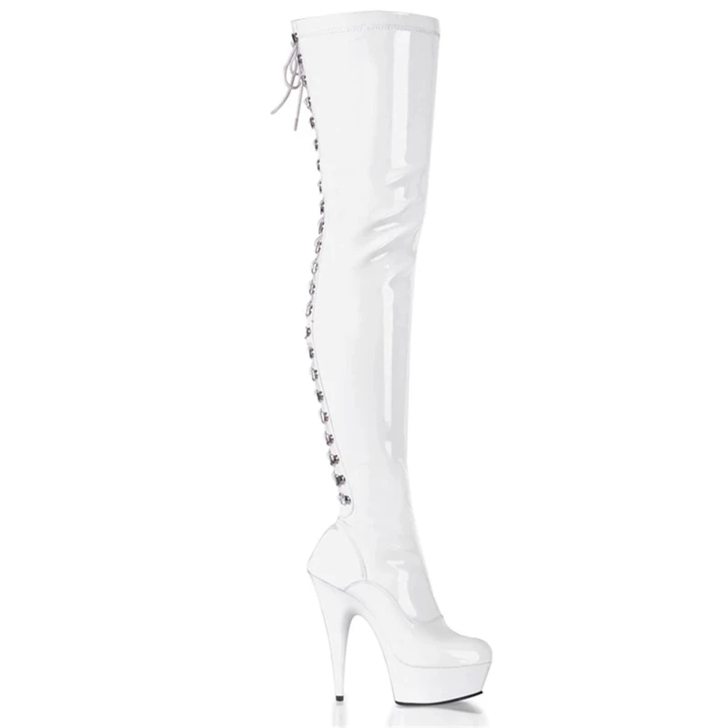 Fetish Platform Boots High Heels Sexy Party Dancing Shoes Pole Dancing Shoes High Heels and Knee-high Patent Leather Round Toe