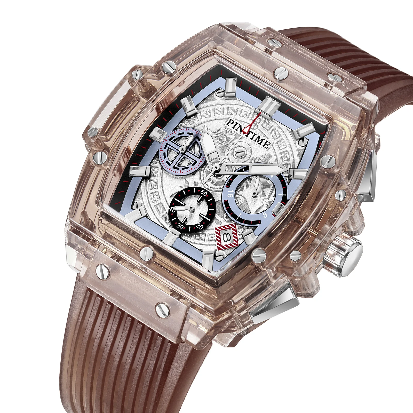 PINTIME-reloj deportivo para hombre, cronógrafo militar con esfera grande, transparente, a la moda, informal