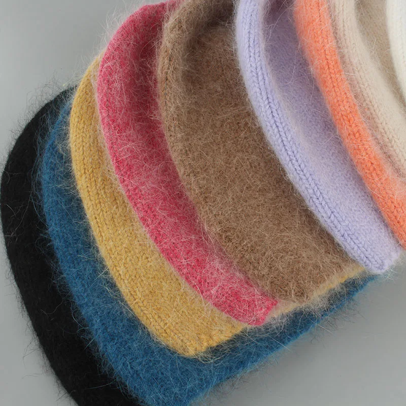 Autumn Winter Hat For Women 70% Rabbit Fur Winter Cap Fashion Warm Knitted Beanie Hats Women Solid Adult Cover Head Caps 2