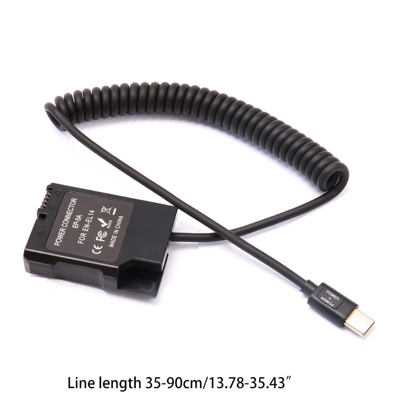 EN-EL14 Dummy Battery USB-C Coupler Adapter Dummy Battery Coupler with USB C-type Spring Power Cable for Nikon D3100