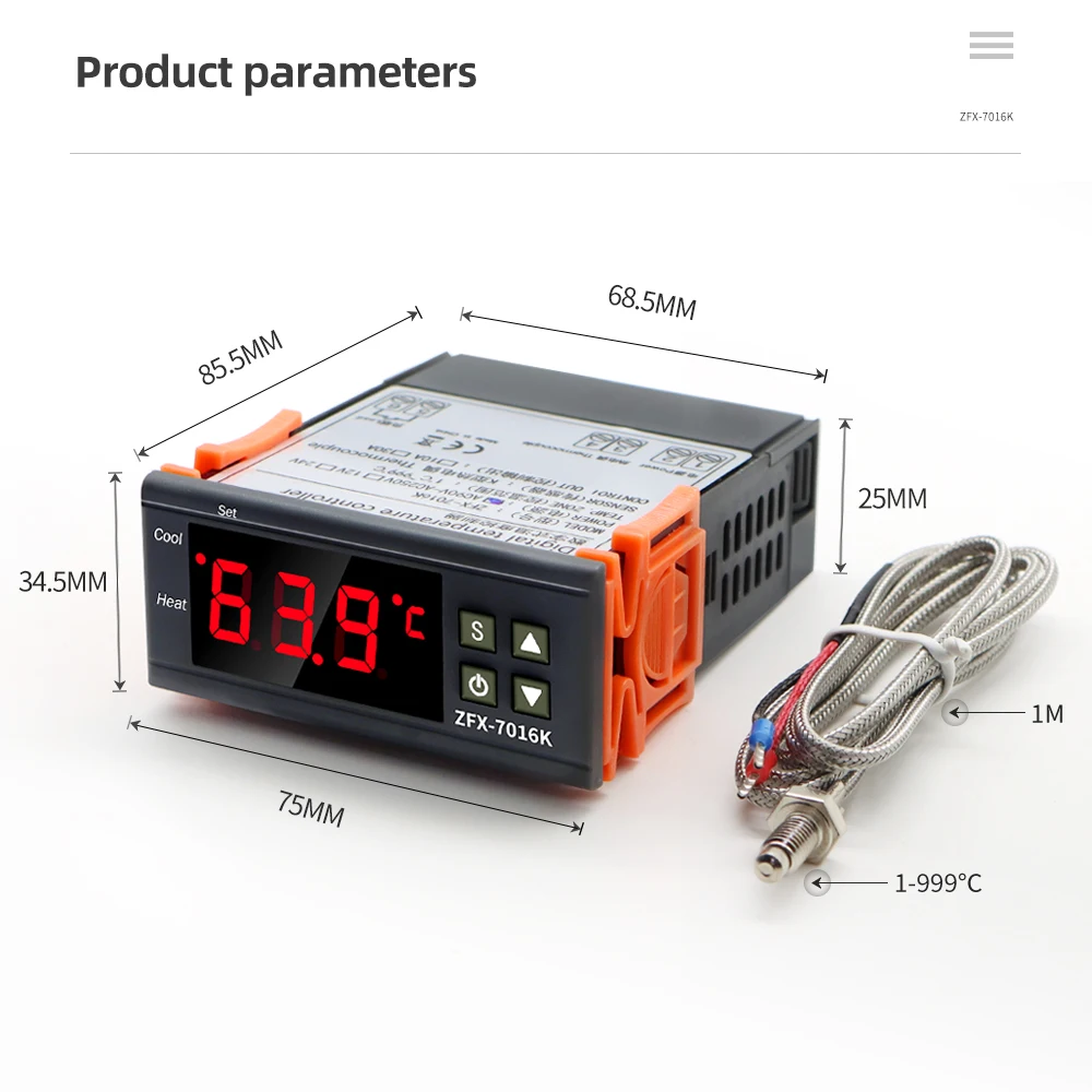 ZFX-7016K Digital Temperature Controller Intelligent Thermostat Switch Thermometer Thermoregulator With K-type Sensor 10A 30A