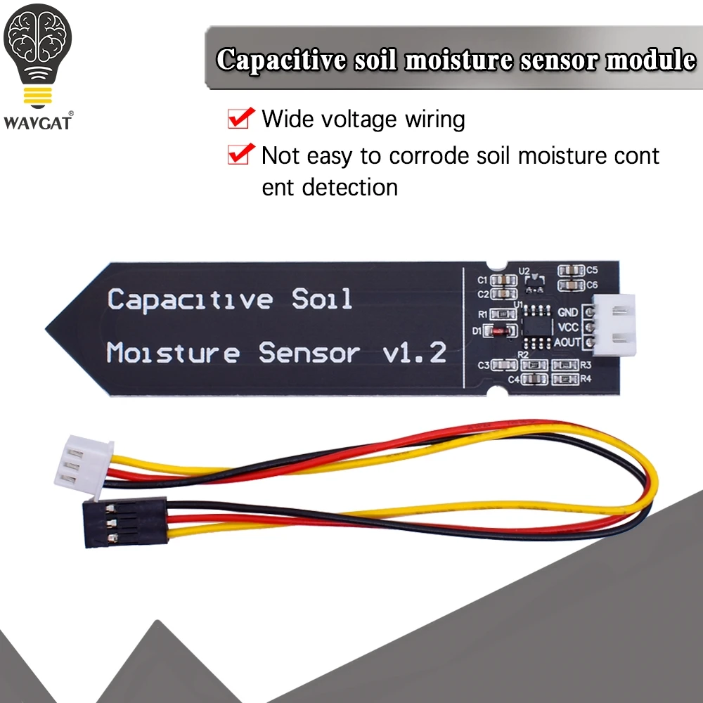 Capacitive Soil Moisture Sensor Module Not Easy to Corrode Wide Voltage Wire 3.3~5.5V Corrosion Resistant W/ Gravity for Arduino