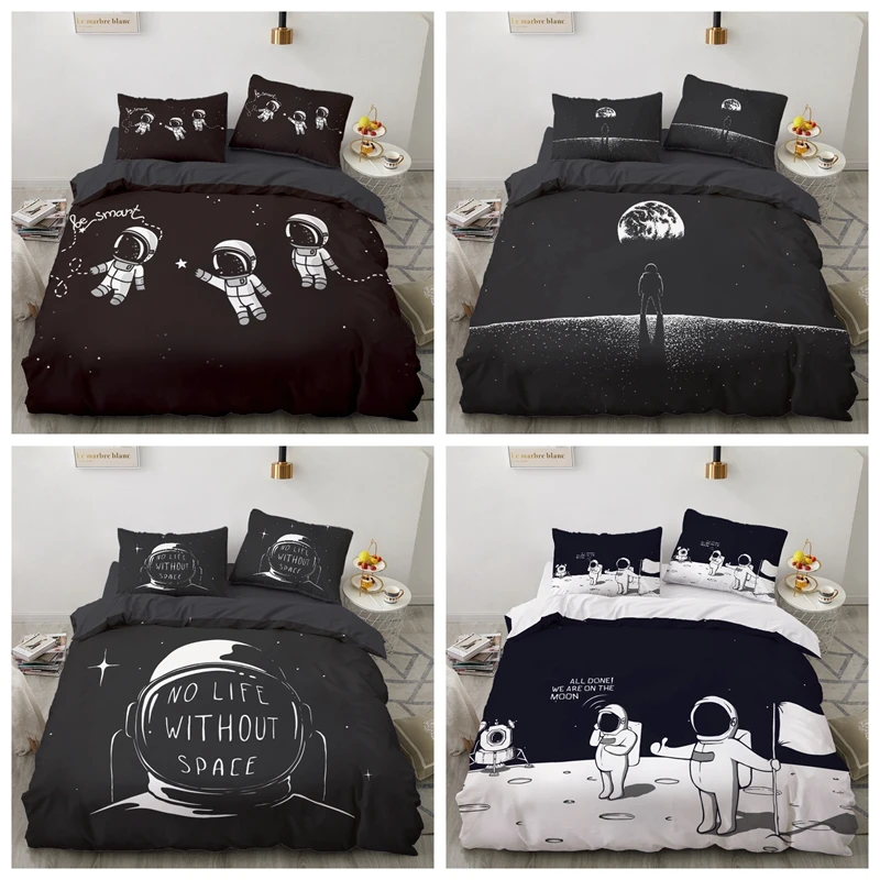 Cartoon black Astronaut Children Bedding Set Bedlinen Twin Single Full Queen King Duvet Cover Pillowcase Bedclothes Quilt Cover