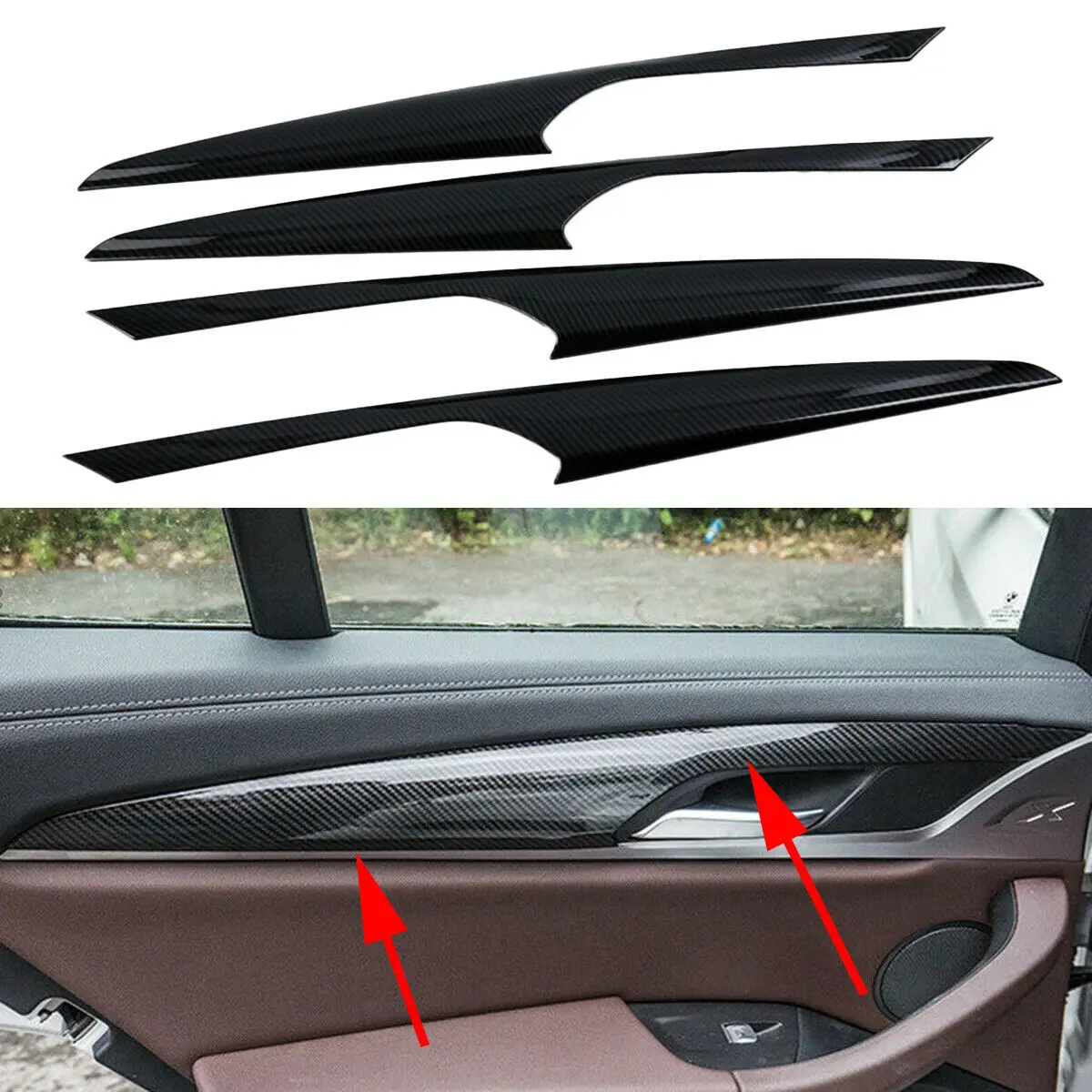 

Carbon Fiber Interior Side Door Stripes Cover Trim Protector For BMW X3 G01 2018 2019 2020 2021 Accessories 4PCS