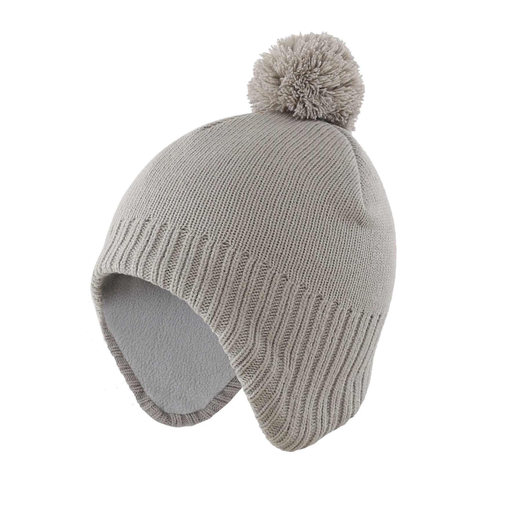 Connectyle Boys Girls New Fashion Solid Color Winter Warm Hat Fleeced Lined Earflap Kids Beanie Hat With Pom-Pom image 2