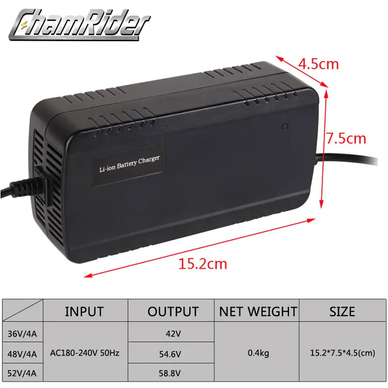 Lithium battery charger 36V 42V 48V 54.6V 52V 58.8V li-ion battery pack charger for ebike electric bike DC XLR RCA