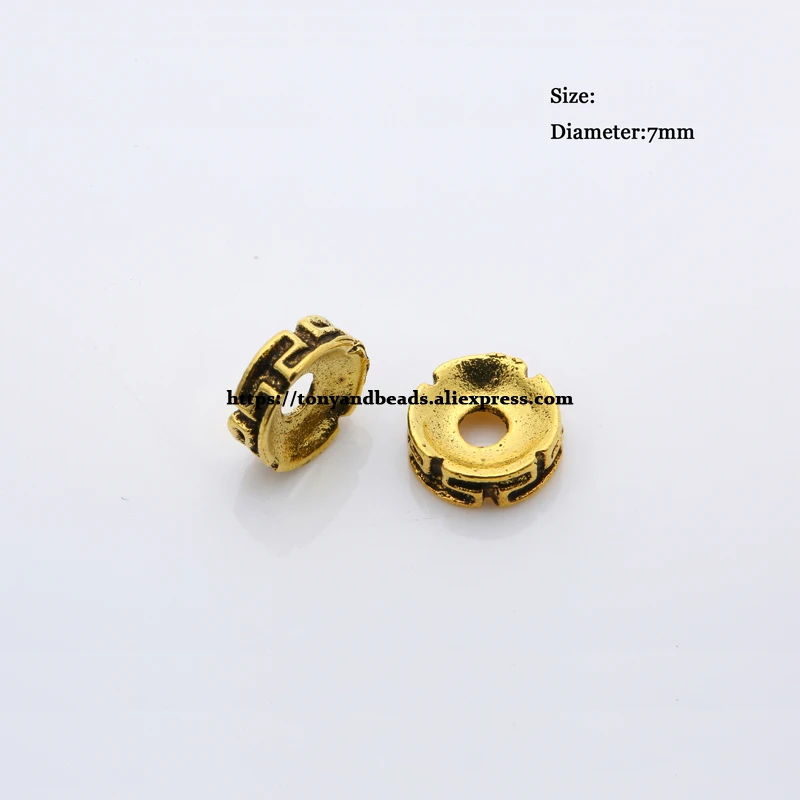 (50 Stück / Los!) Europäischer Spacer-Charm-Verbinder, Crimp-Endperlen aus Legierung in Antikgoldfarbe, geeignet für die Armbandherstellung. – Detail 24