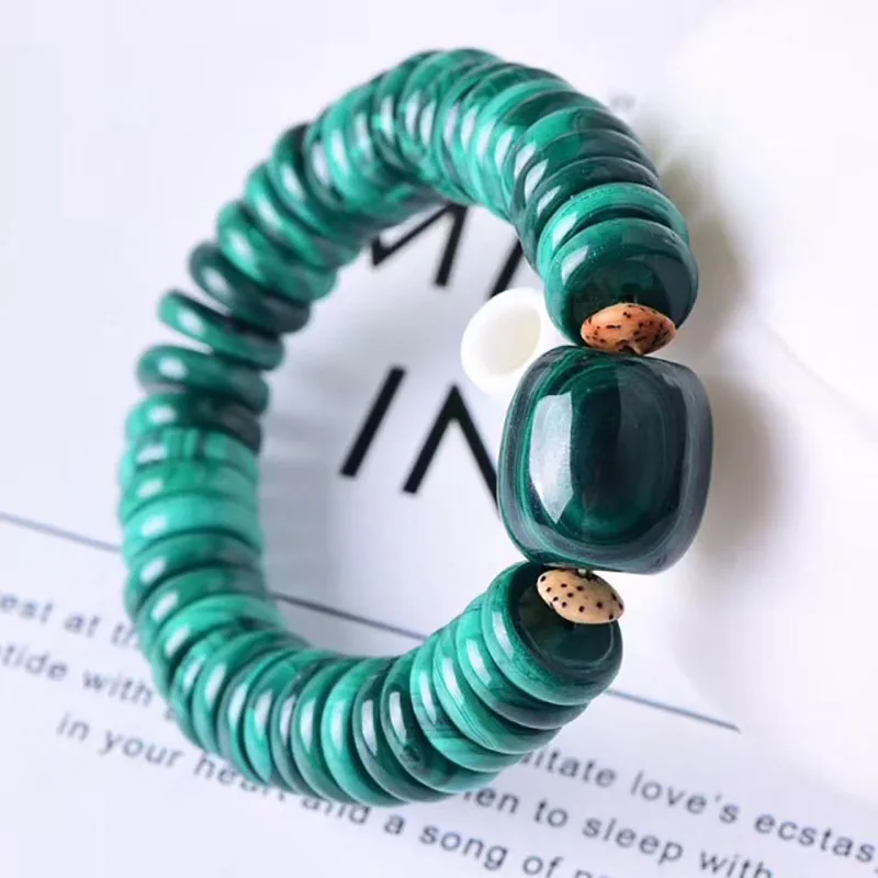 Authentic Malachite Natural Stone Bracelets Wheel Beads With Bucket bead Bracelets For Women Men Single Lap Bracelet Jewelry