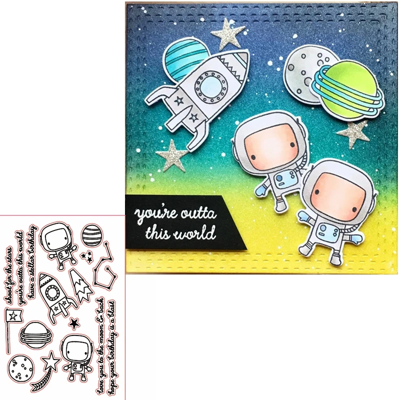 Adorable Spaceman Shoot For The Star Clear Transparents Silicone Stamps Spaceman+Phrases For DIY Scrapbooking Card Making 2020