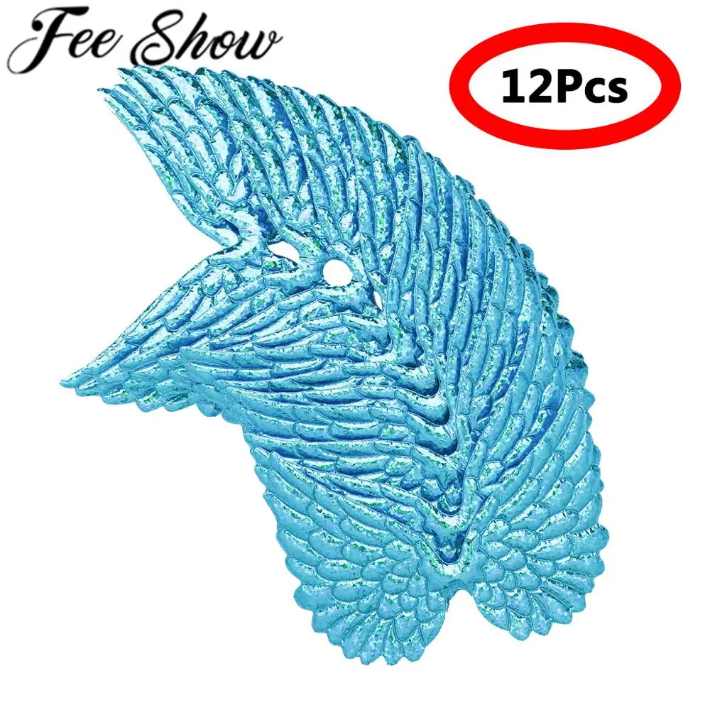 12Pcs Holographic PVC Adorable Lightweight Fabric Embossed Angel Wings Patches Bag Clothes Applique DIY Crafts Hair Accessories