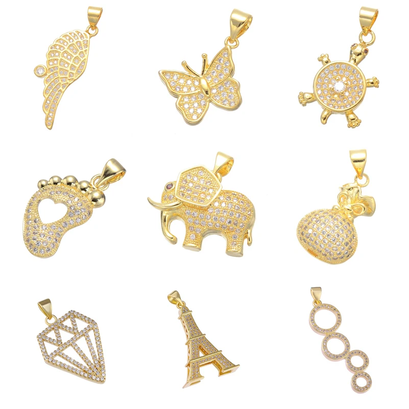 Juya DIY Fashion Jewelry Pendants Supplies Gold Silver Color Wing Eiffel Tower Feet Butterfly Turtle Elephant Charms